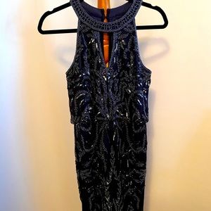 Adrianna Papell Navy Halter Cocktail Dress